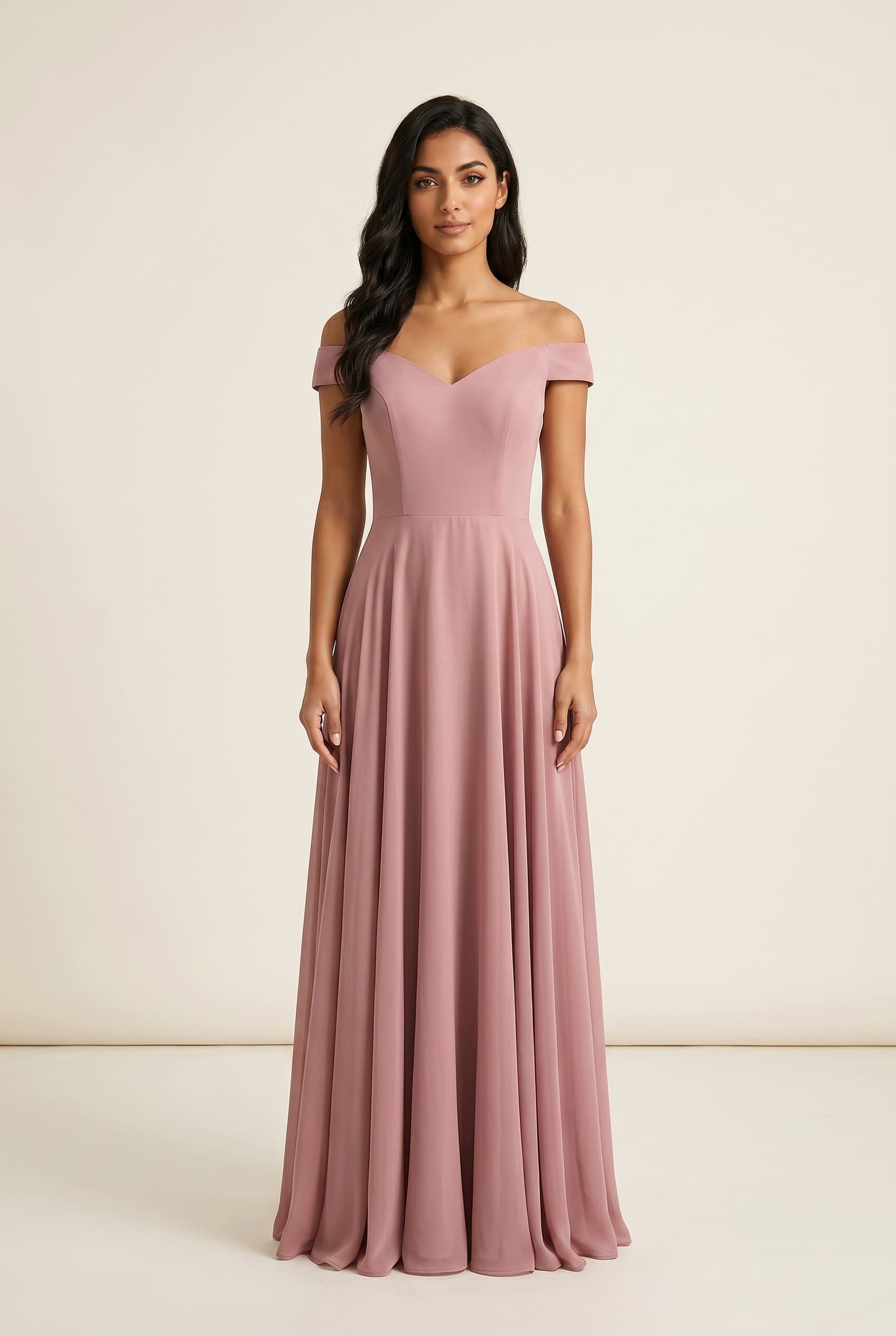 The Valentina Chiffon V-Neck worn by a model