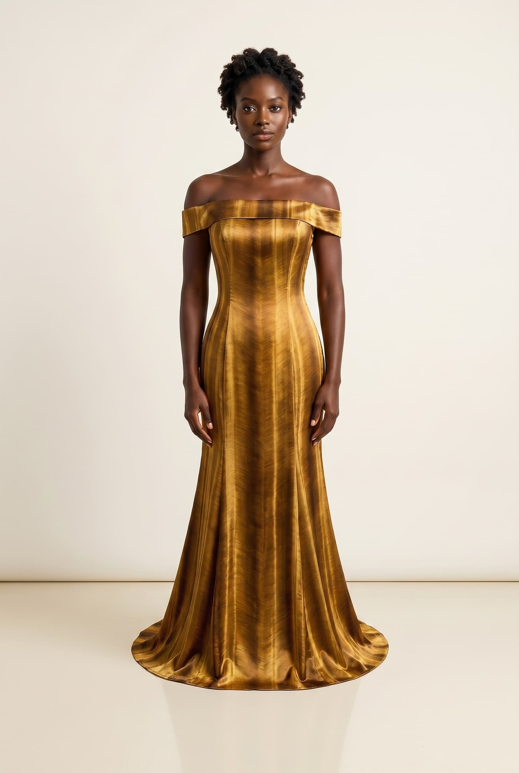 The Arabella Tiger Eye Off-Shoulder worn by a model