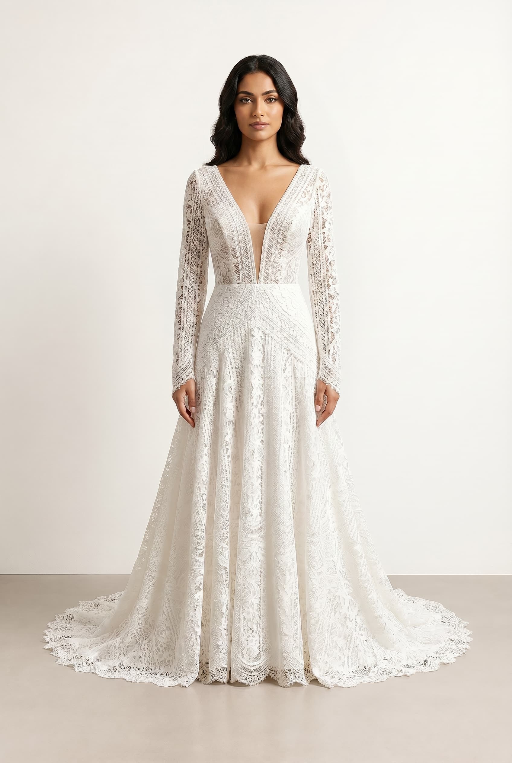Wedding Dress: The Genevieve Lace Plunge Wedding Wedding Dress: The Genevieve Lace Plunge Wedding