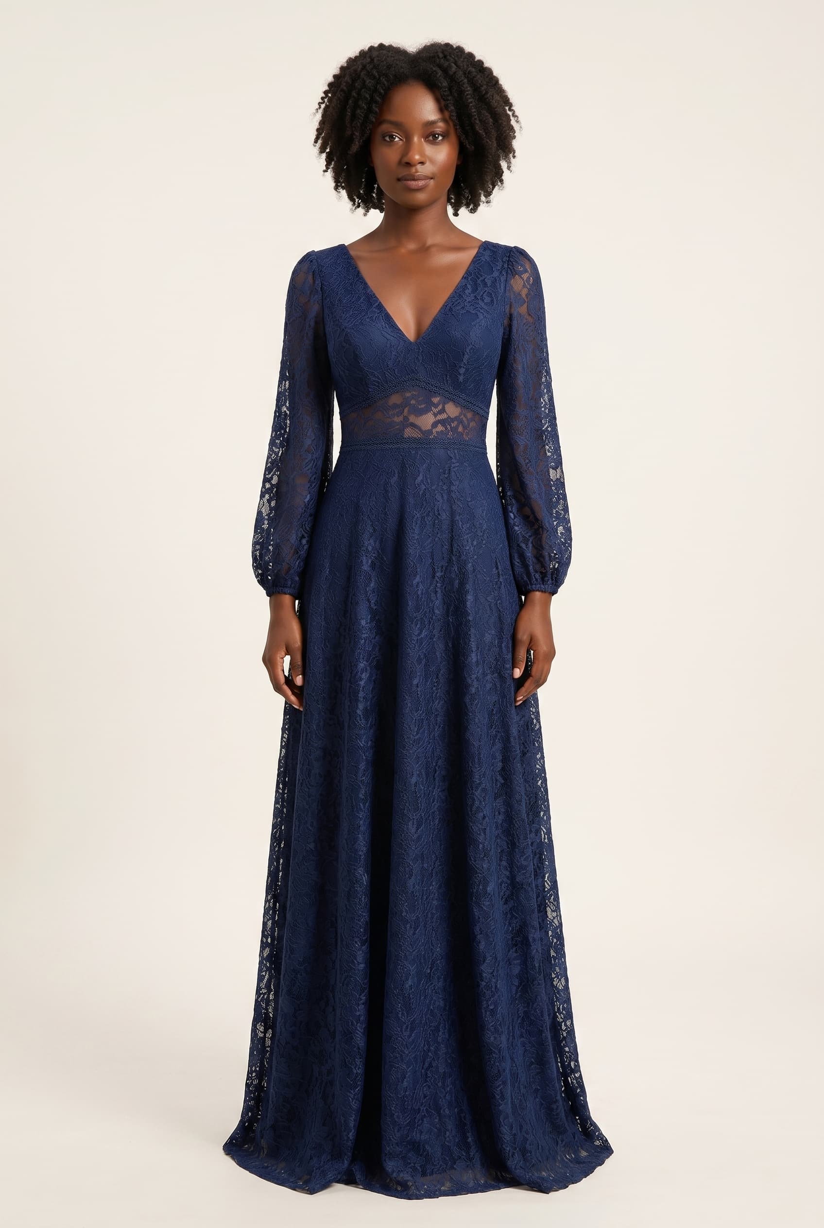 The Ophelia V-Neck Lace Overlay worn by a model