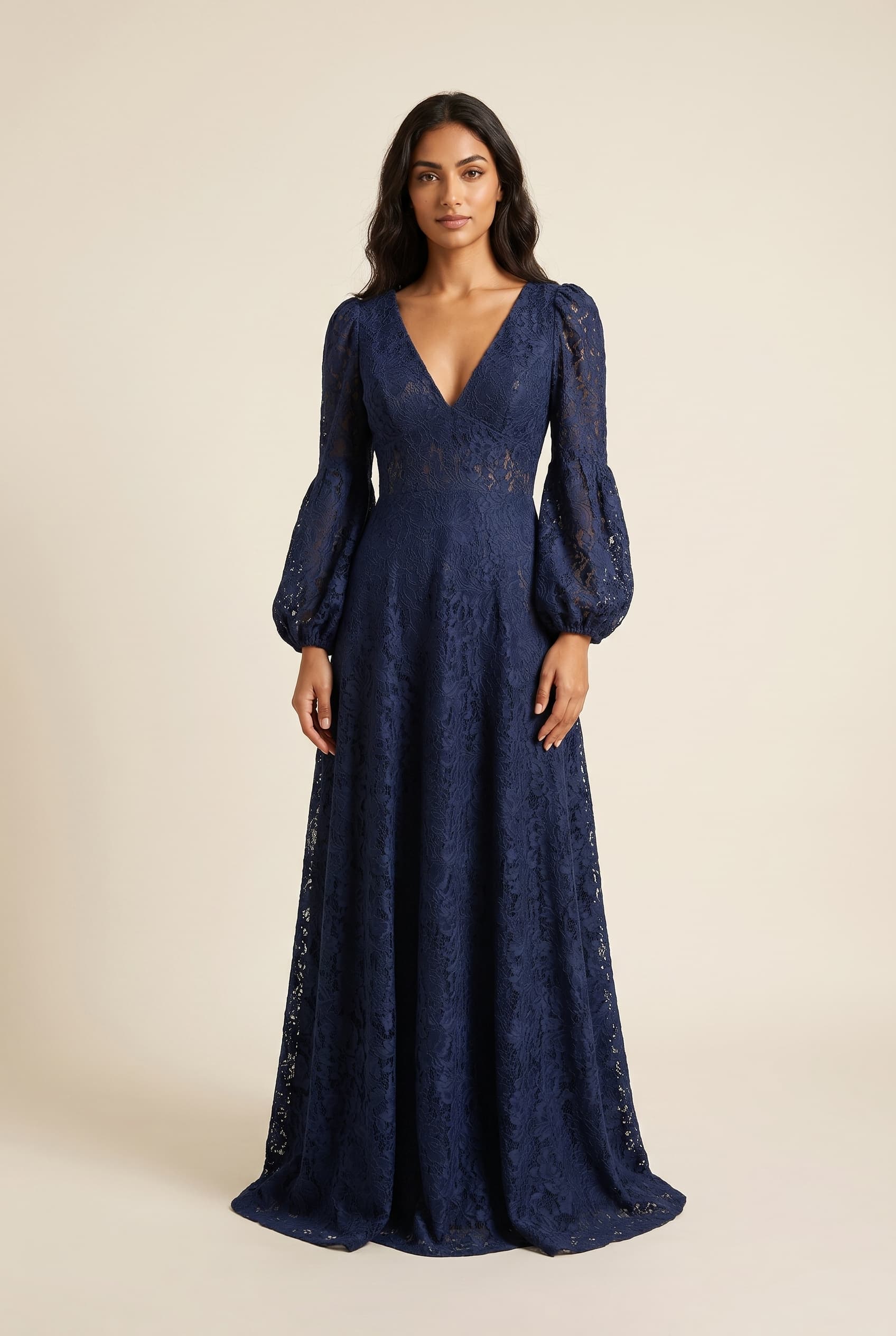 The Seraphina Lace Bishop Sleeve worn by a model