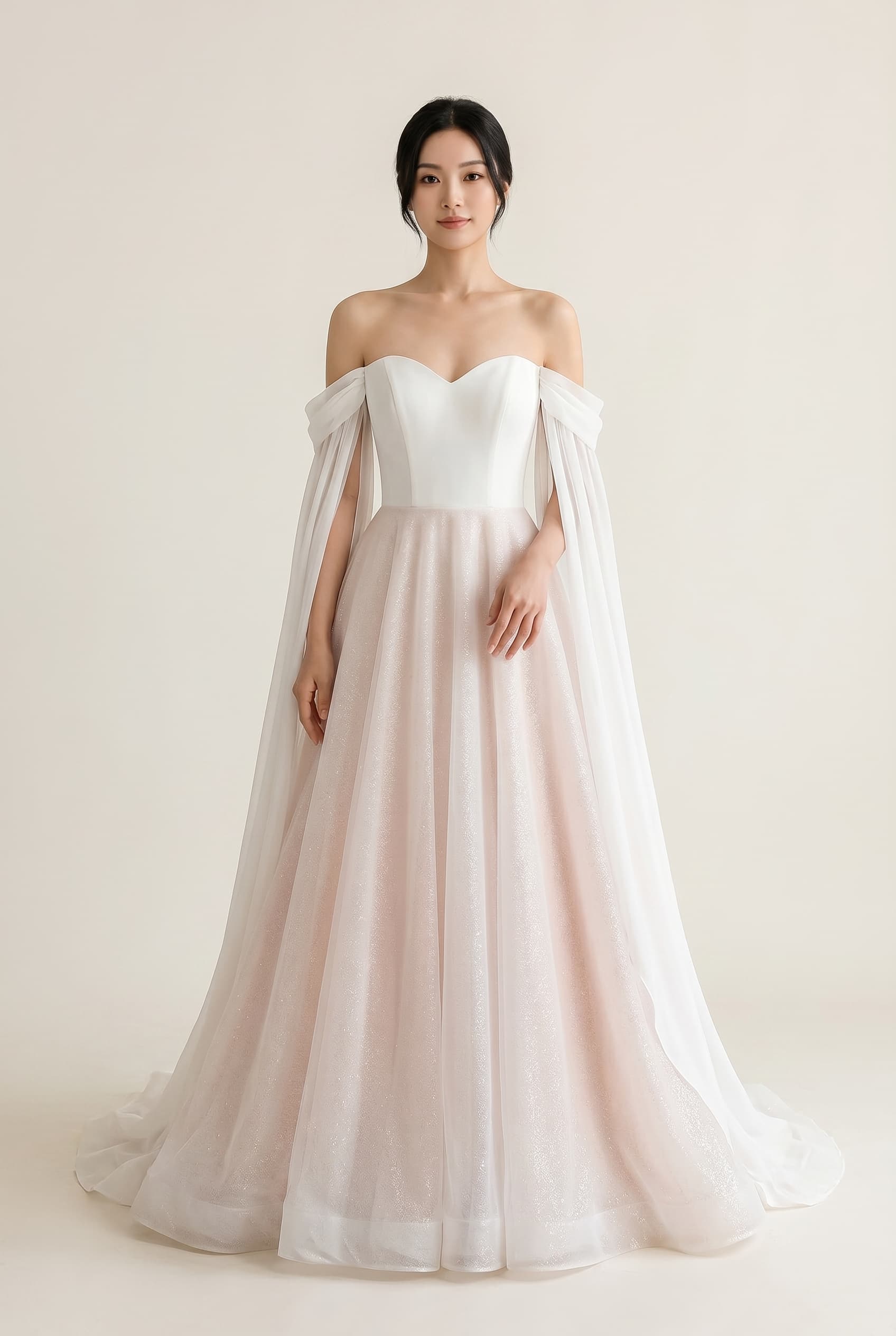 The Genevieve Glitter Chiffon worn by a model