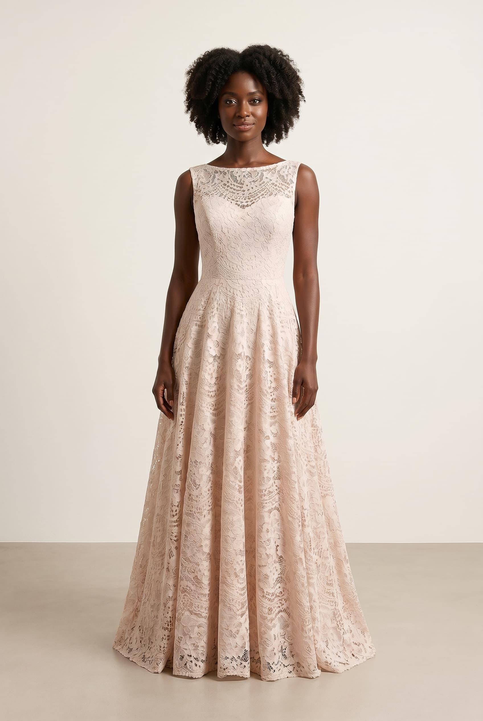 The Celestia Lace Boat Neck worn by a model