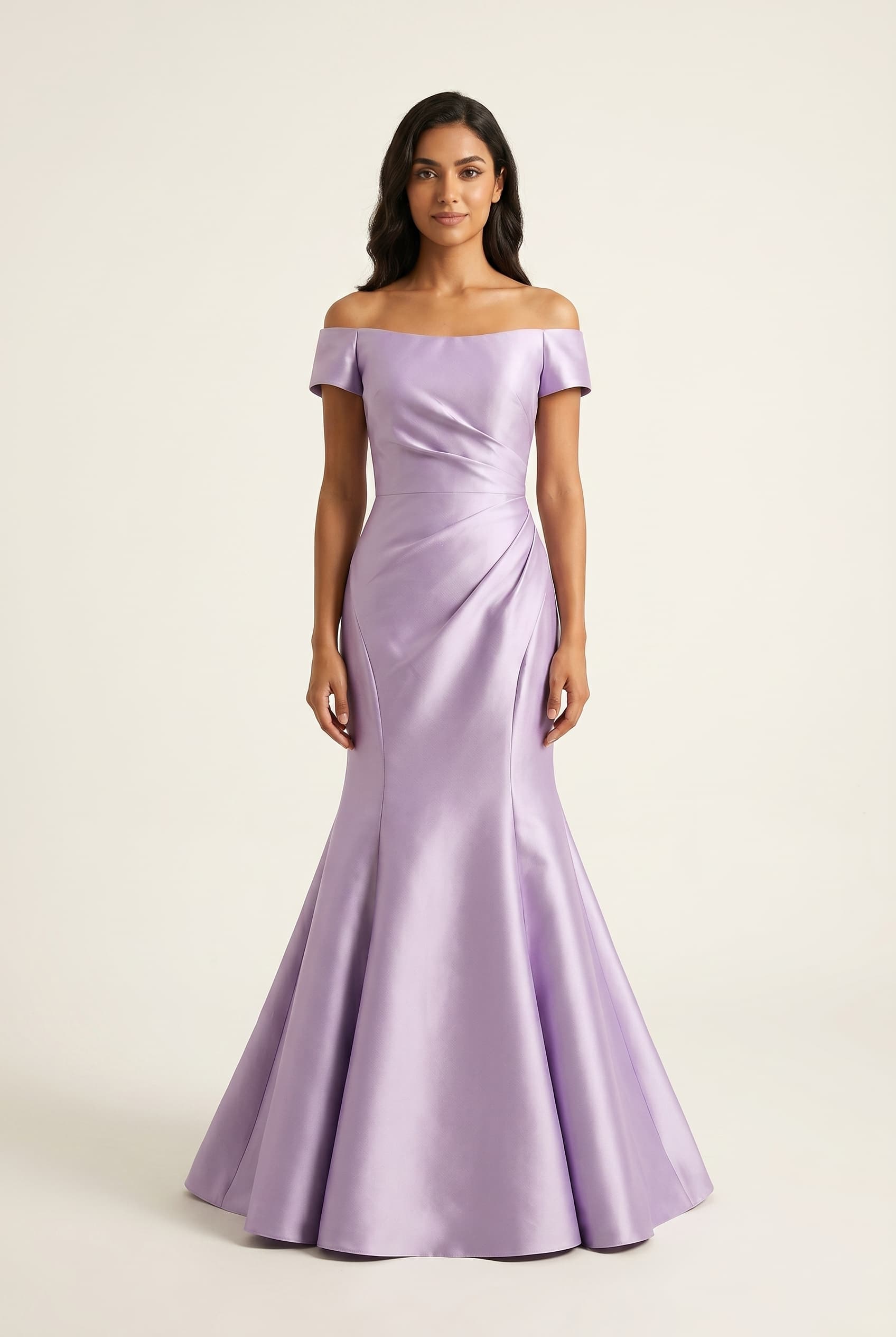 The Genevieve Duchess Satin worn by a model