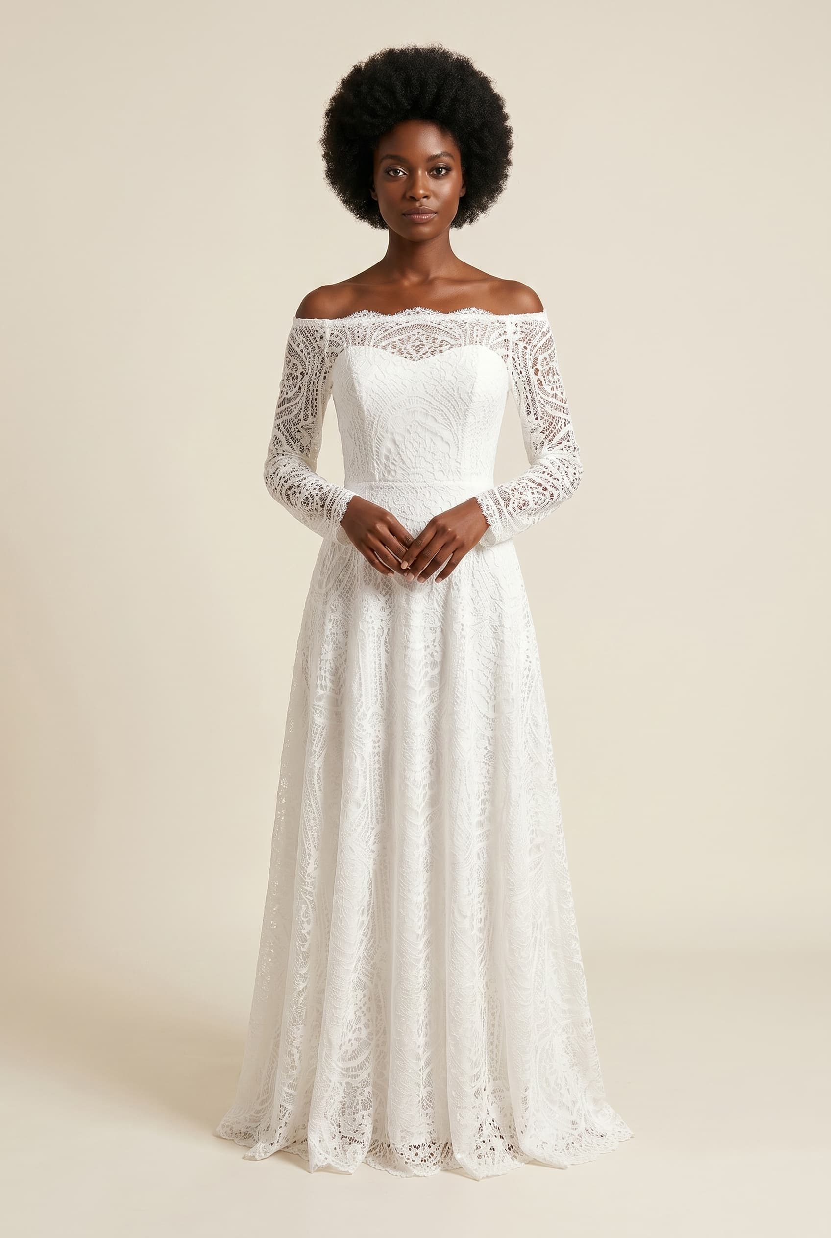 ivory lace off the shoulder wedding dress Ivory Lace Off-shoulder Wedding Dress: Long Sleeve Bohemian Mermaid Gown