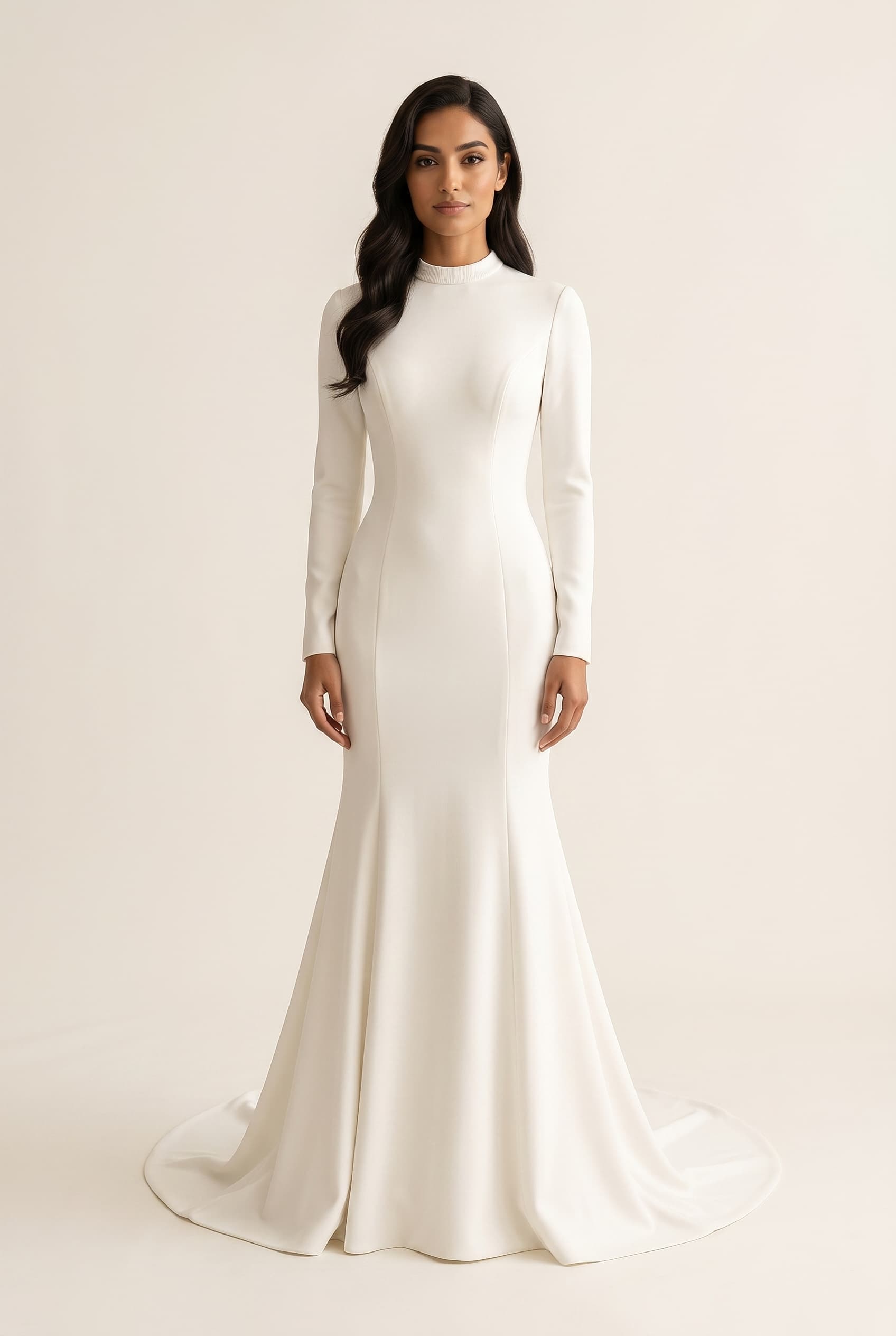 The Genevieve Arctic White Jeweled Collar Mermaid worn by a model