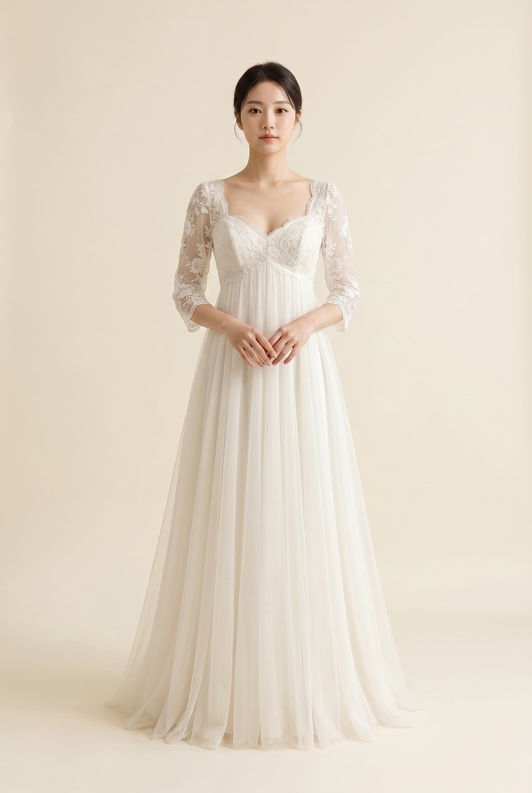 The Genevieve Three-Quarter Sweetheart worn by a model