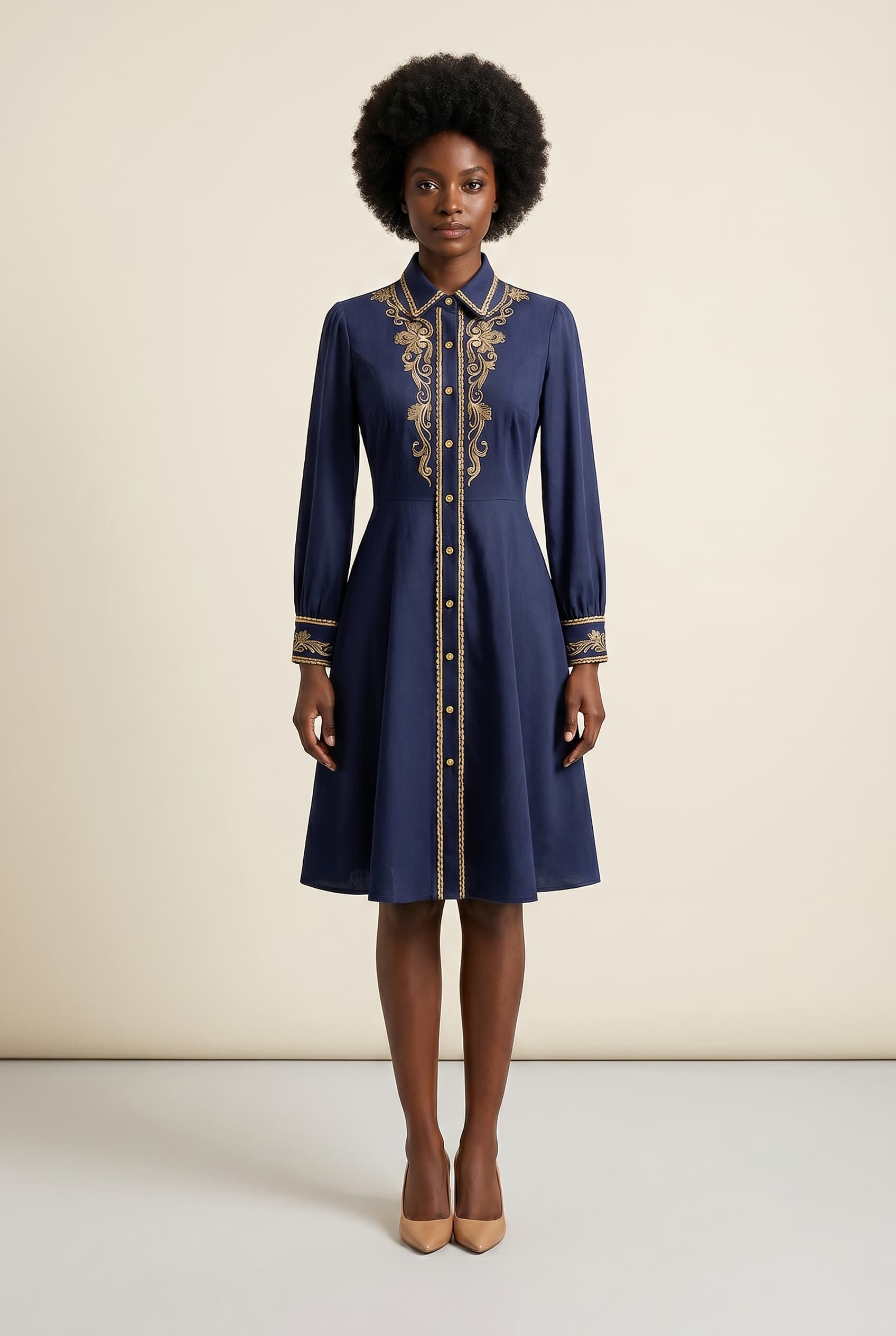 The Ophelia Cotton Collared worn by a model