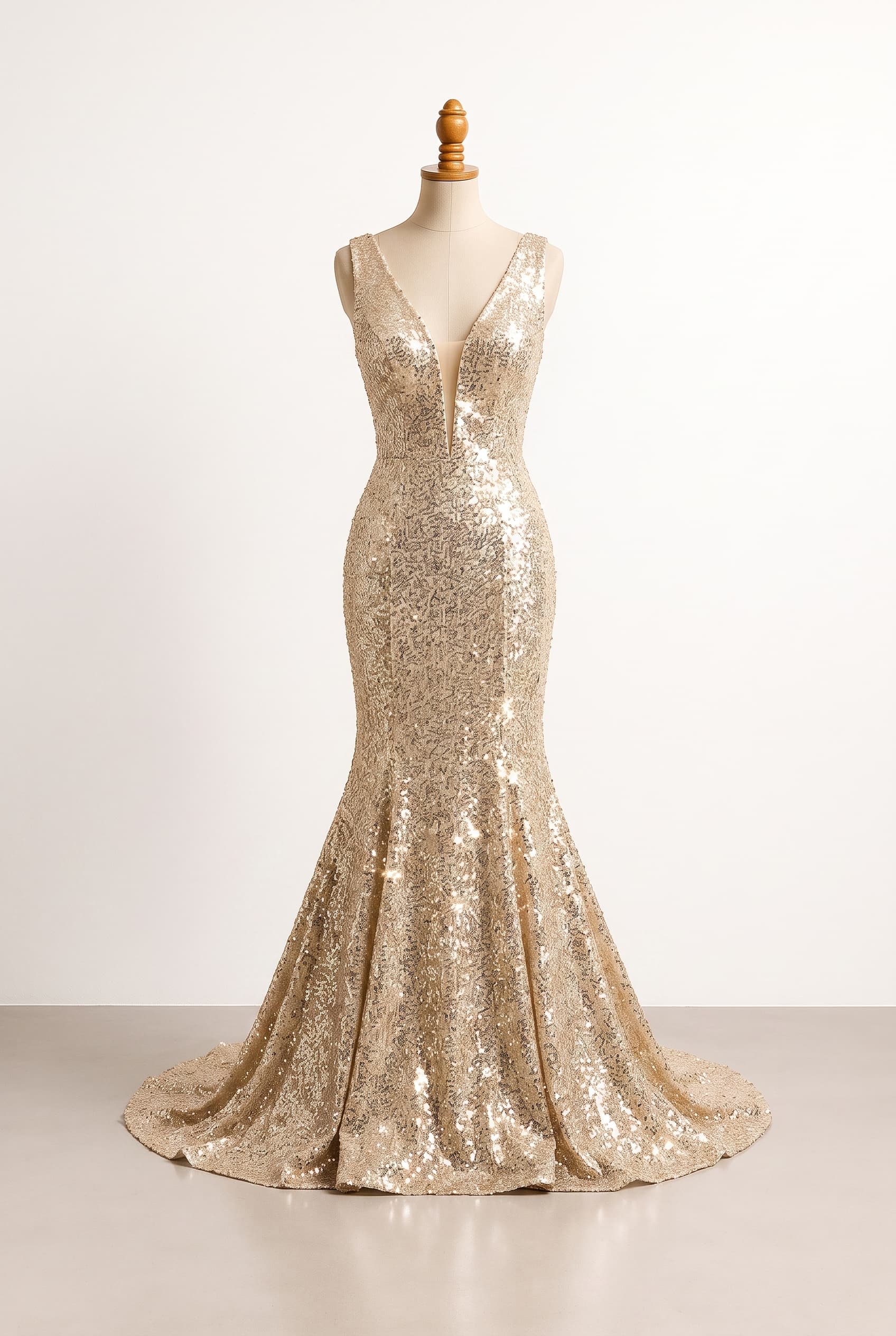 A bold, revealing wedding dress with a dramatic entrance impression. High-impact look featuring a deep plunge, fitted silhouette, and high-shine finish. Designed for standing and movement, prioritizing sexiness and visual impact over conservative coverage. The color is now black.