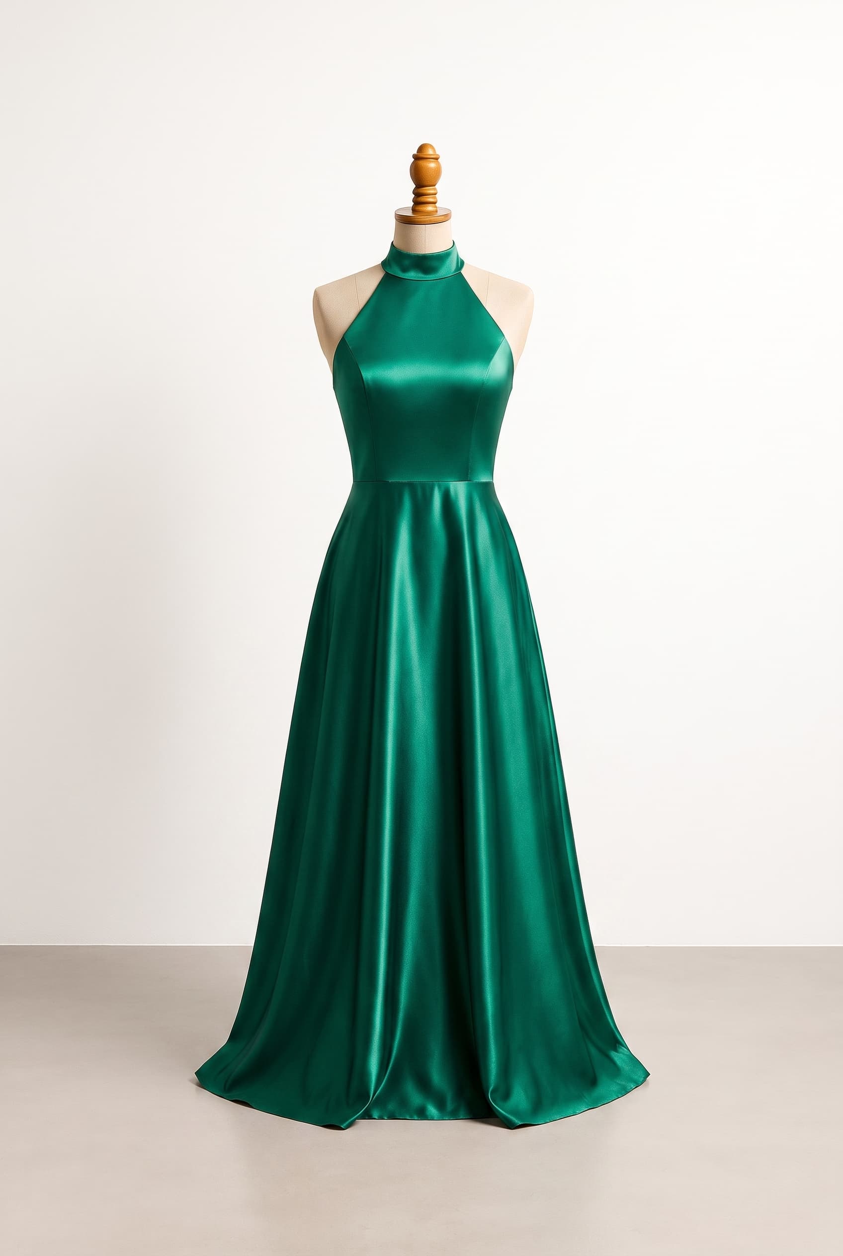 I want a balanced prom dress; A balanced and structured satin A-line gown featuring a sophisticated halter neckline and a clean, timeless silhouette; A balanced and structured satin A-line gown featuring a sophisticated halter neckline and a clean, timeless silhouette in Emerald Green; Review the attached front design image. Briefly describe what you see (color, silhouette, neckline, sleeves, length) and ask if the user wants changes or wants to move to back design; I dont like the Front and the fabric; green but like light and vintage ans strapless length to the flo; A vintage-inspired light sage green strapless floor-length gown in a soft, airy chiffon fabric, capturing a romantic and timeless aesthetic