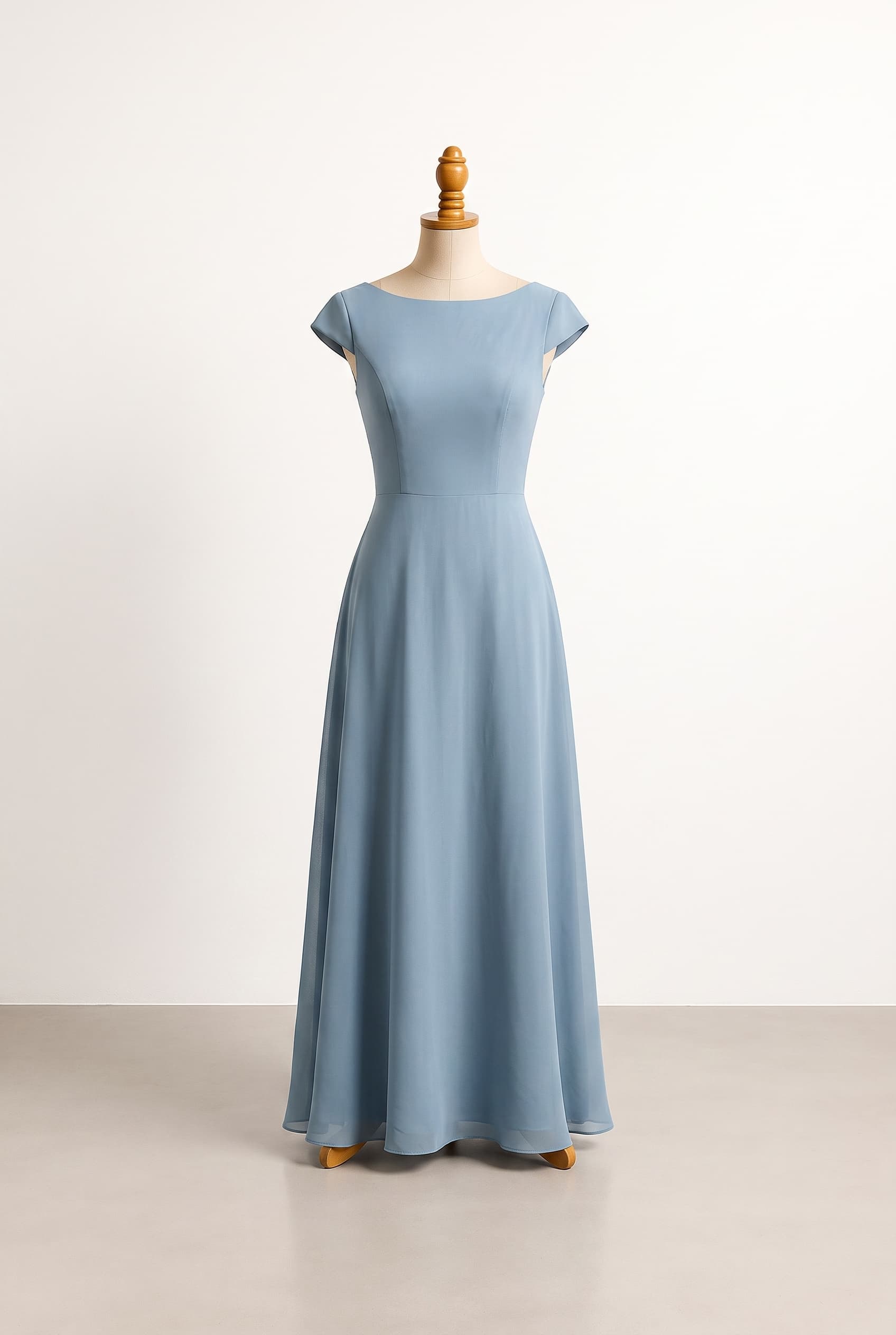 a revealing formal dress; modern ease, quiet drama, and comfortable wear