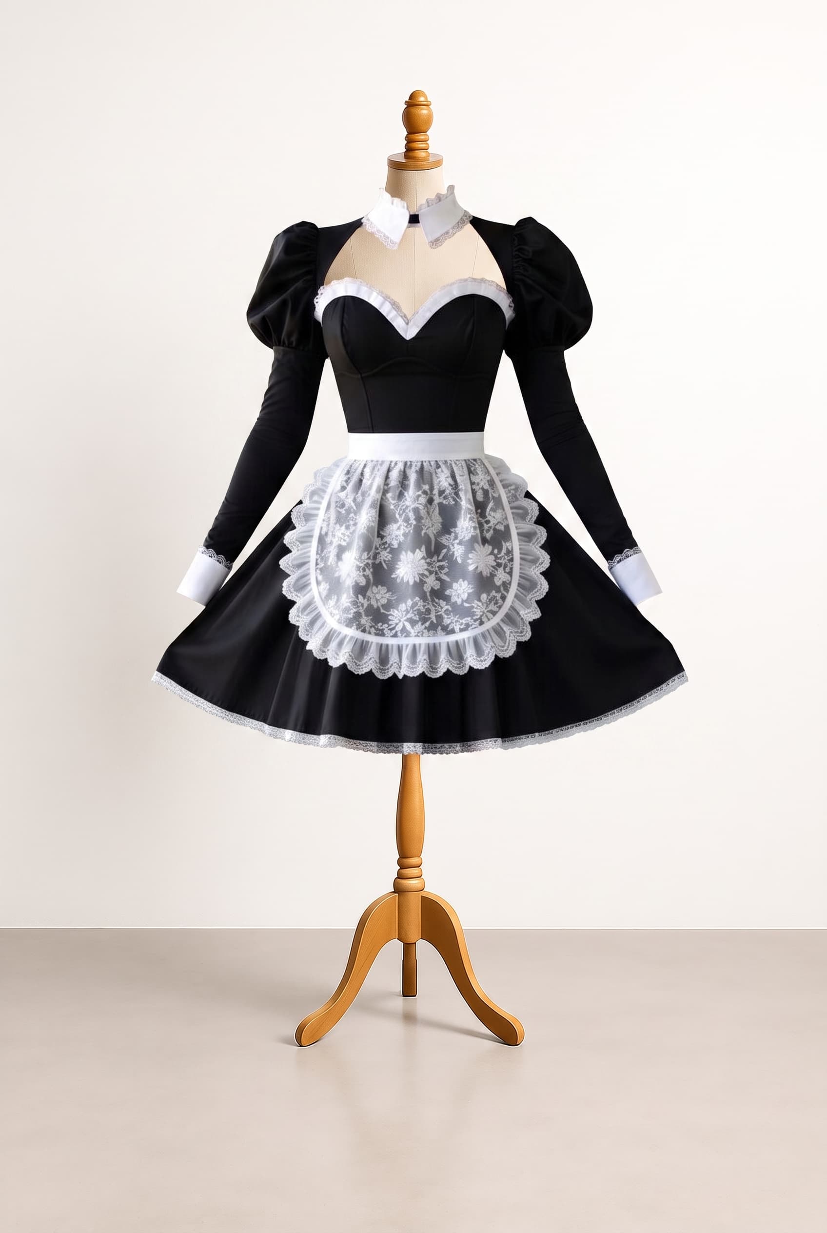 Review the attached front design image. Briefly describe what you see (color, silhouette, neckline, sleeves, length) and ask if the user wants changes or wants to move to back design
