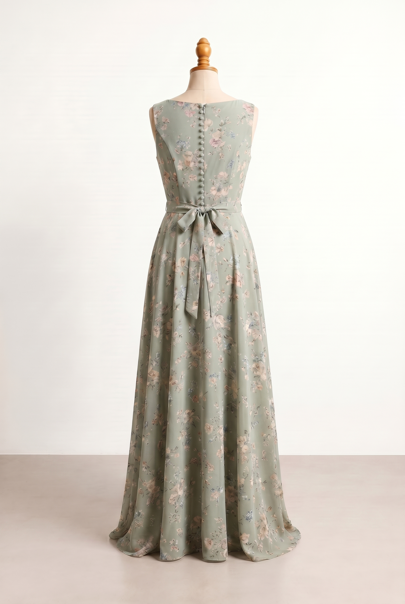 light green floral bridesmaid dress Zapaka Women Grey Green Printed Flower Bridesmaid Dress with Slit Square Neck Chiffon Wedding Guest Dress, Grey Green / US2 main image 0